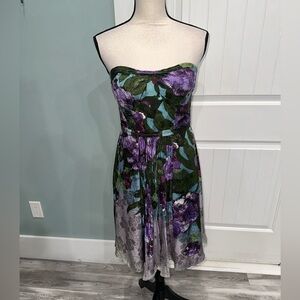 Tracy Reese 100% Silk Floral strapless pleated dress size 6